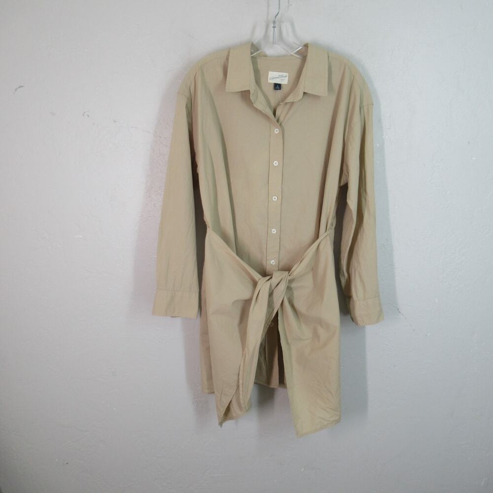 Universal Thread Wrap Dress Tunic Top Dress L Khaki Beige Cotton Button-Up